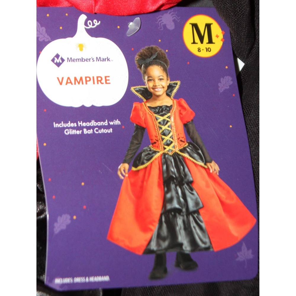 Girls Vampire Vampiress Costume Dress Child Size M 8-10 NEW